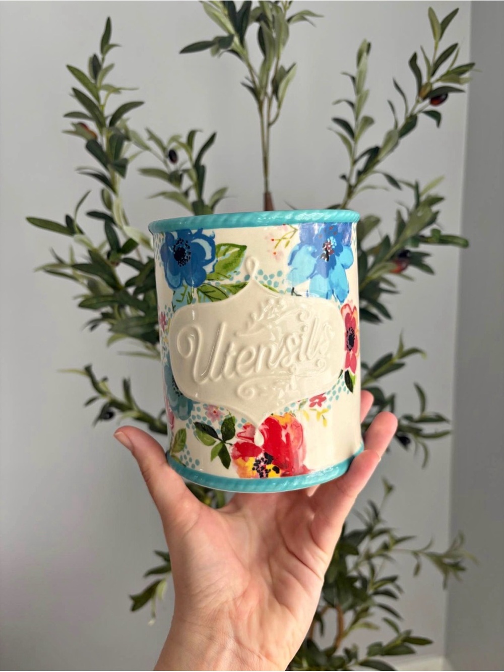 NEW The Pioneer Woman Floral Medley Stoneware Utensil Holder